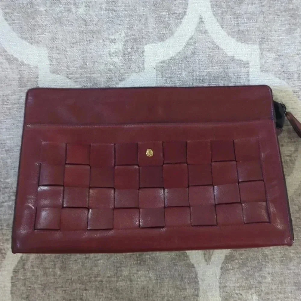 GoldPfeil Burgundy Leather Clutch Zipper Closure Vintages W. Germany - Picture 2 of 12